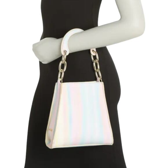 HOUSE OF WANT Sunset Stripe Glow Up Vegan Leather Mini Bucket Tote Bag - Picture 1 of 8